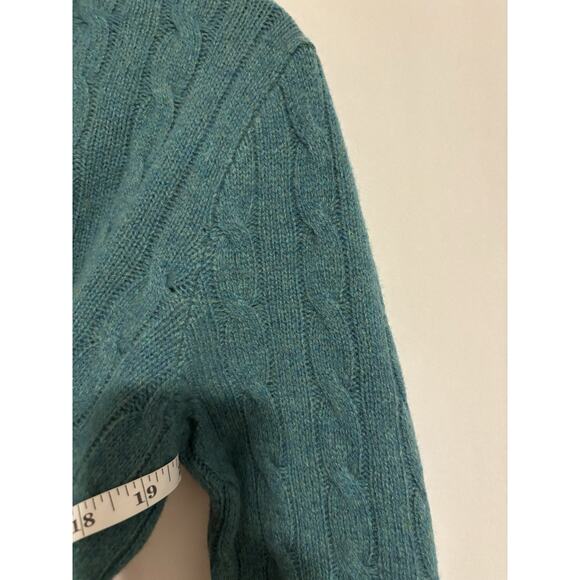 POLO Ralph Lauren Sweater Large Turtleneck Green Cableknit Wool Cashmere - Picture 7 of 7